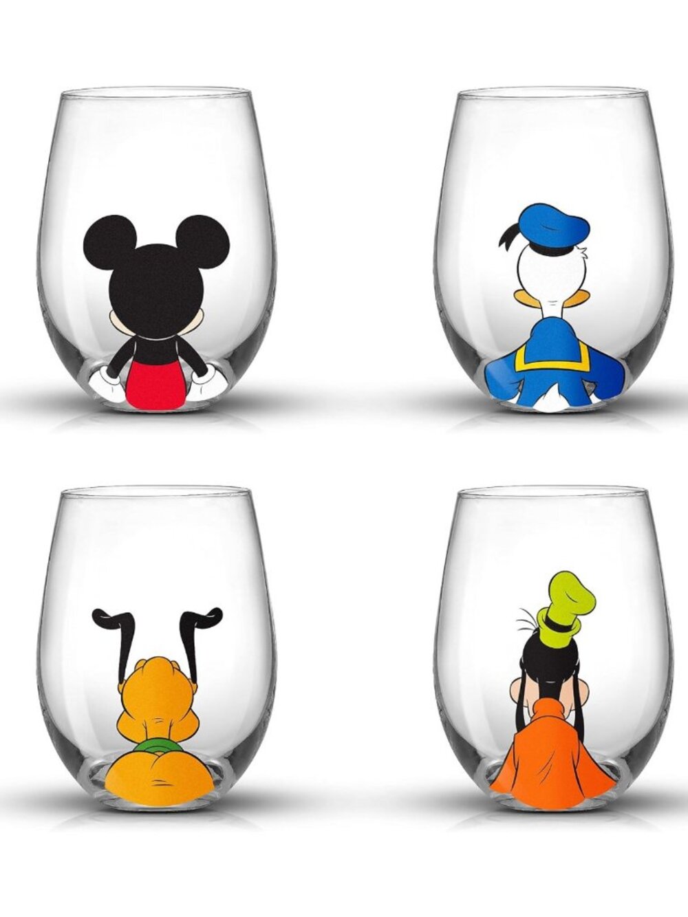 Mickey Mouse Stemless Wine Glasses Set of 4 - 15oz Tumblers for Gifts & Parties